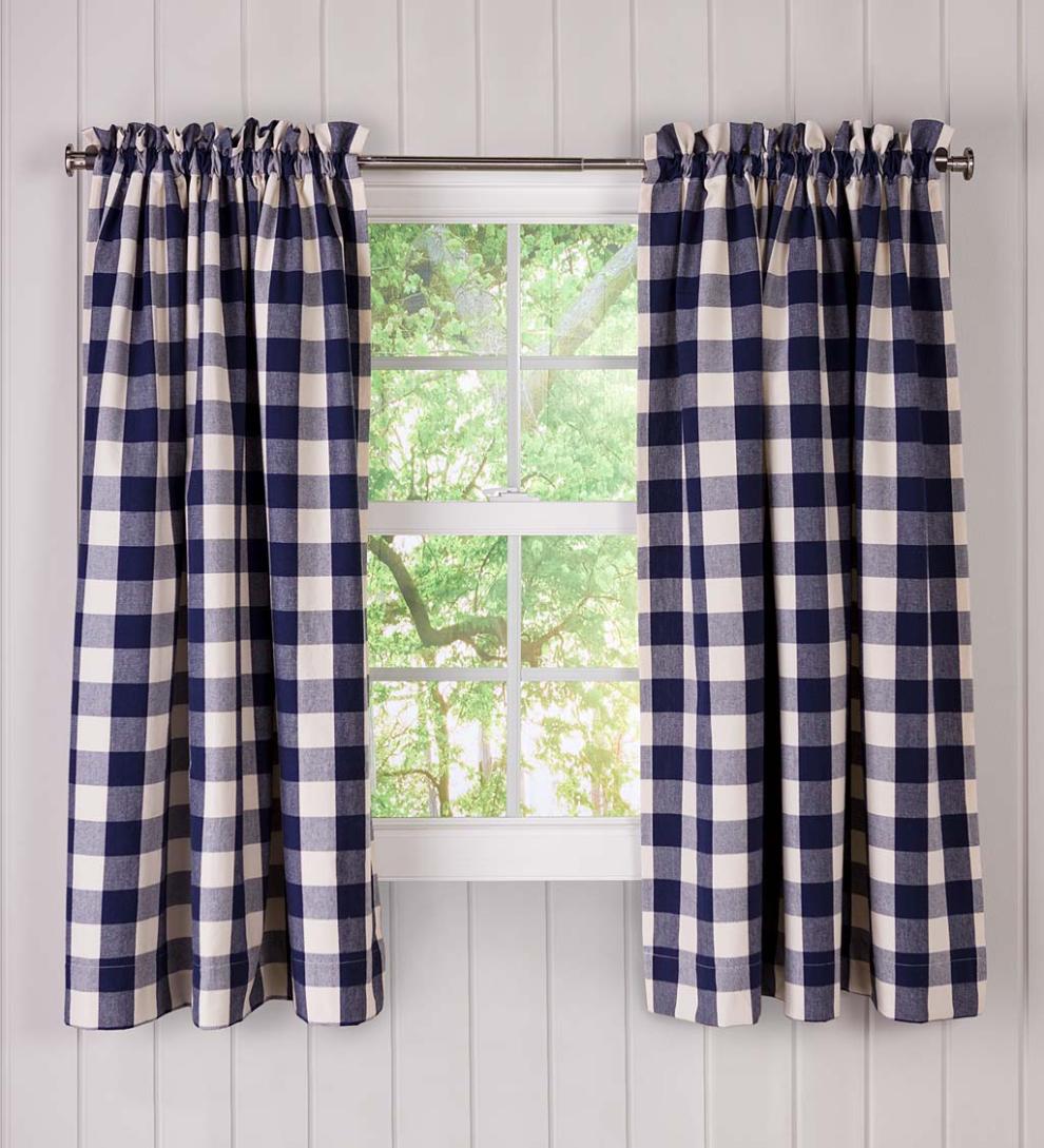 Plow &amp; Hearth Valances | Indoor Living Buffalo Check Rod-Pocket Cotton Curtain Pairs