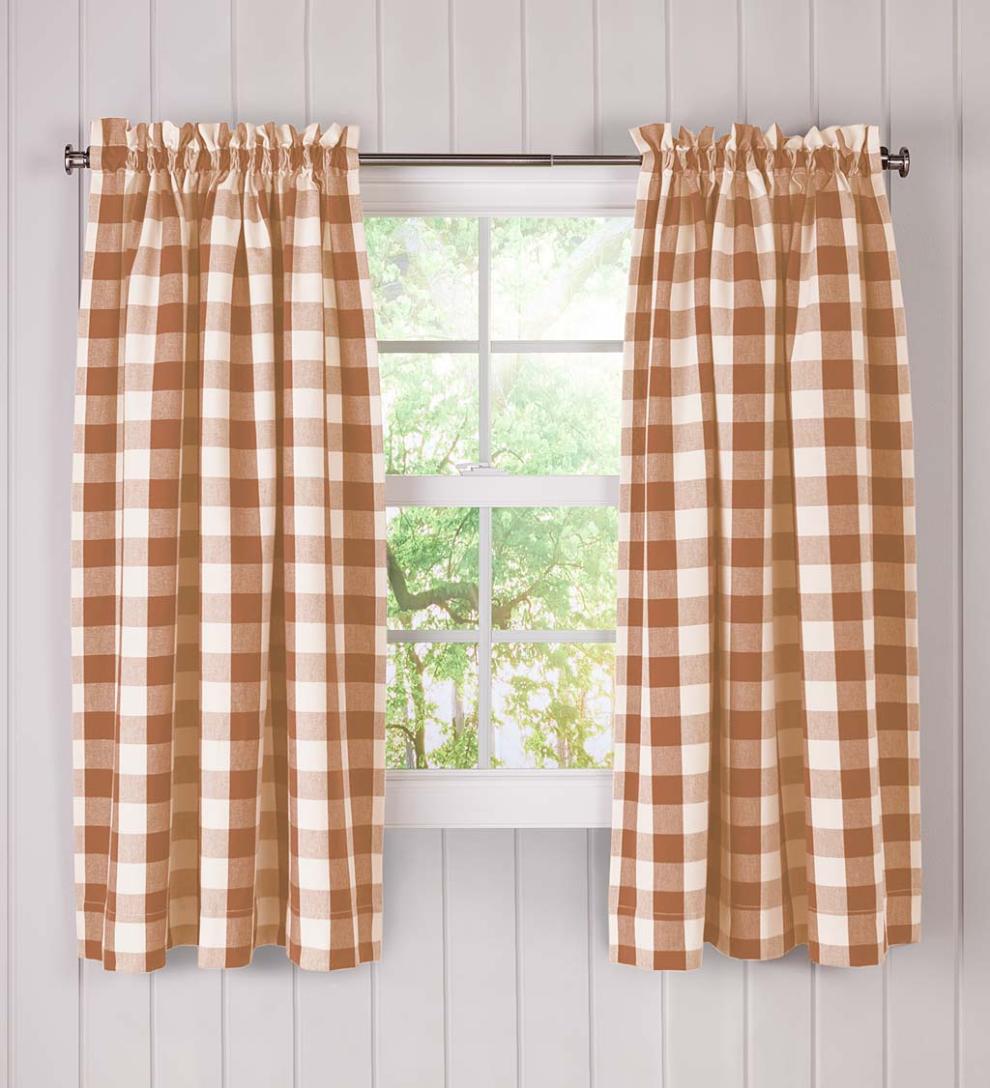 Plow &amp; Hearth Valances | Indoor Living Buffalo Check Rod-Pocket Cotton Curtain Pairs