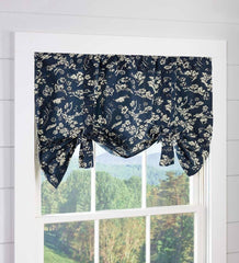 Plow &amp; Hearth Valances | Indoor Living Floral Damask Bow Tie Window Valance - Blue