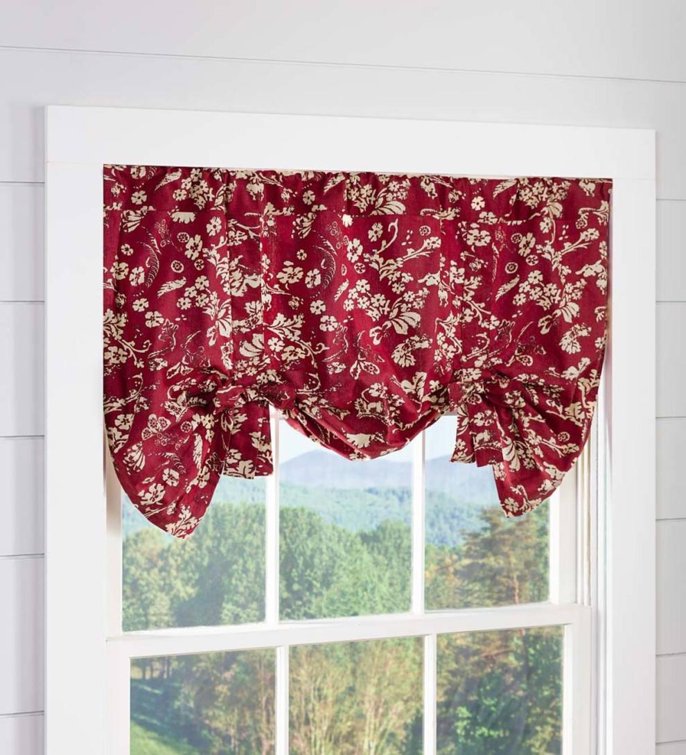 Plow &amp; Hearth Valances | Indoor Living Floral Damask Bow Tie Window Valance - Blue