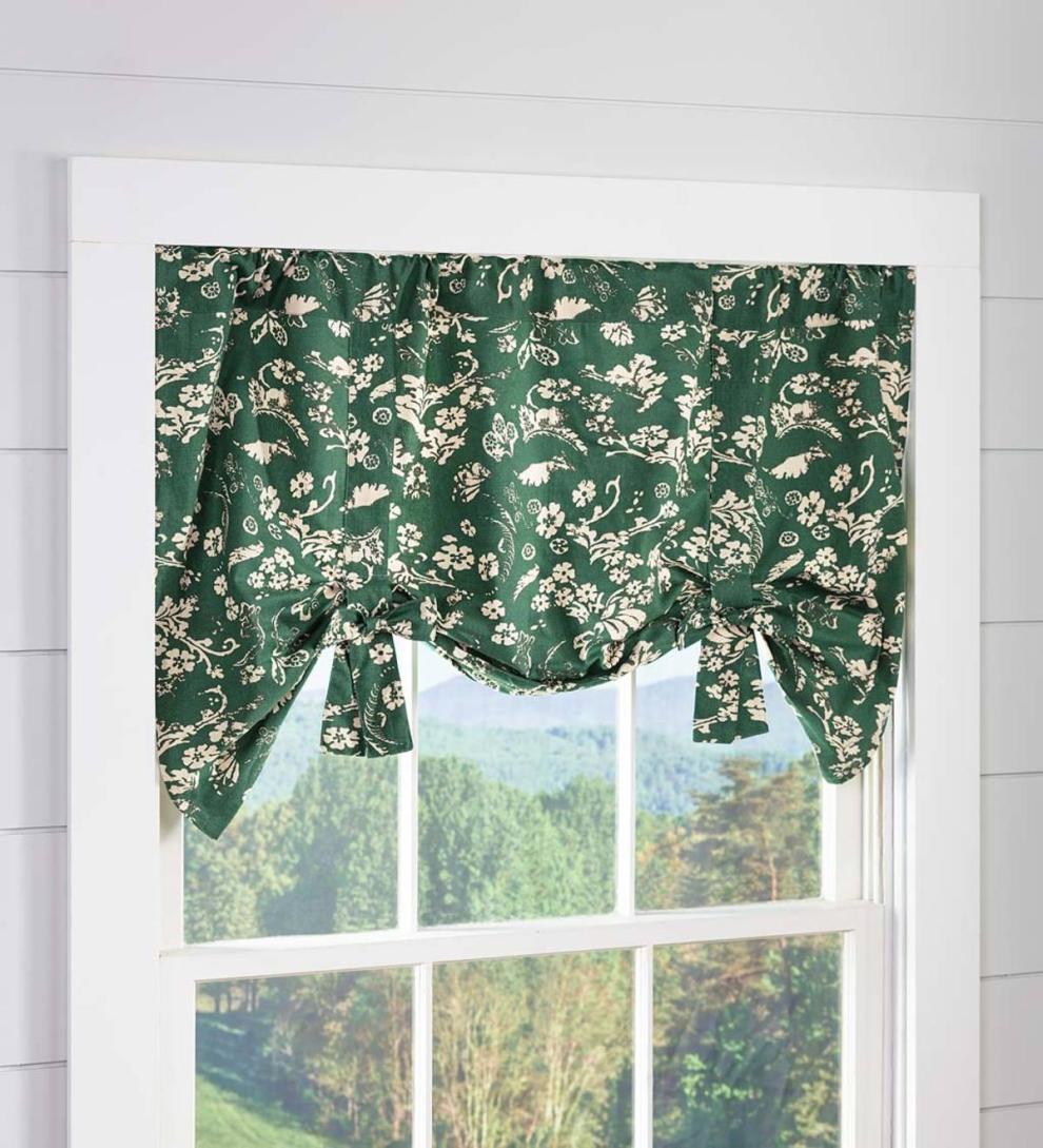 Plow &amp; Hearth Valances | Indoor Living Floral Damask Bow Tie Window Valance - Blue
