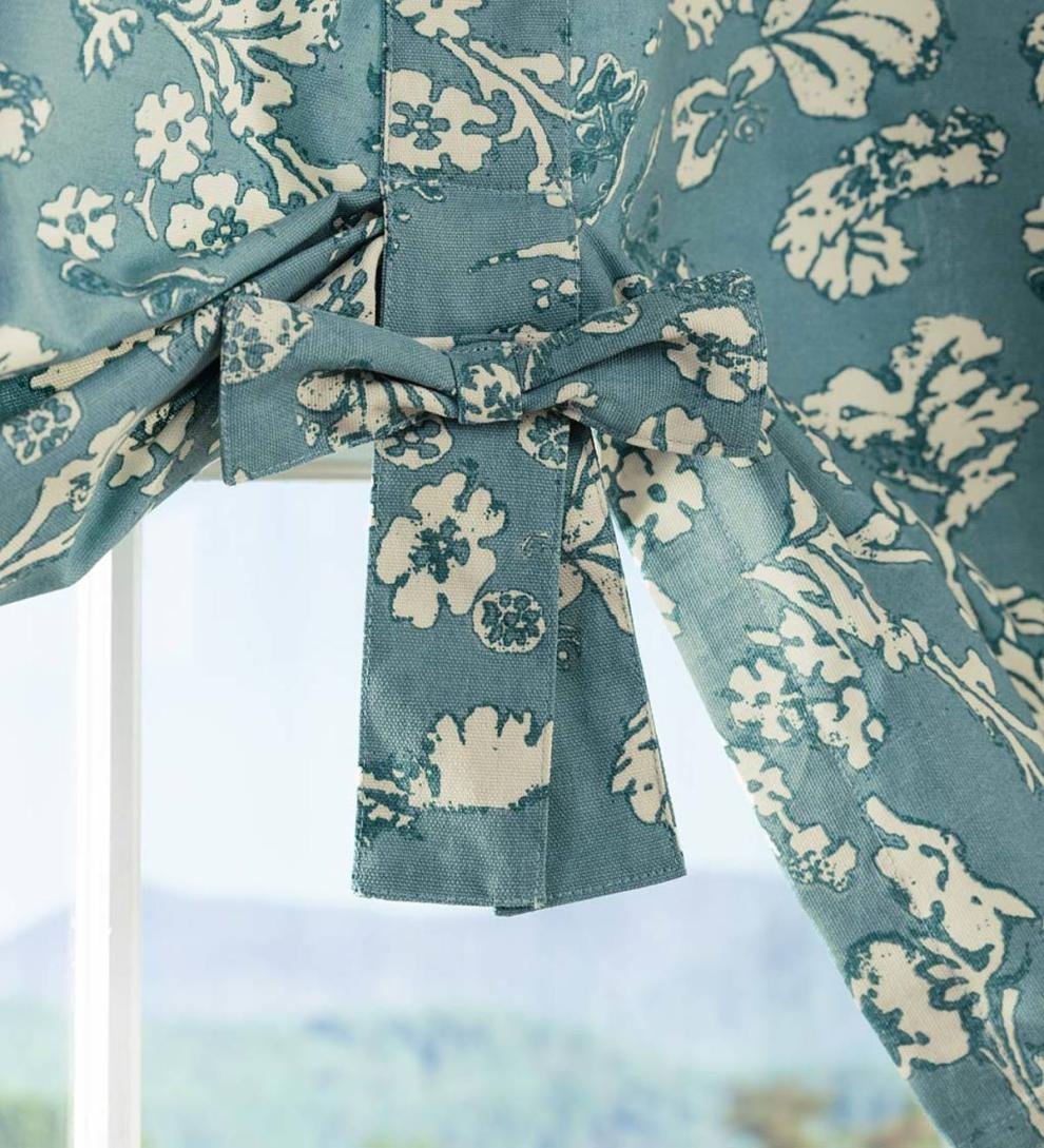 Plow &amp; Hearth Valances | Indoor Living Floral Damask Bow Tie Window Valance - Blue