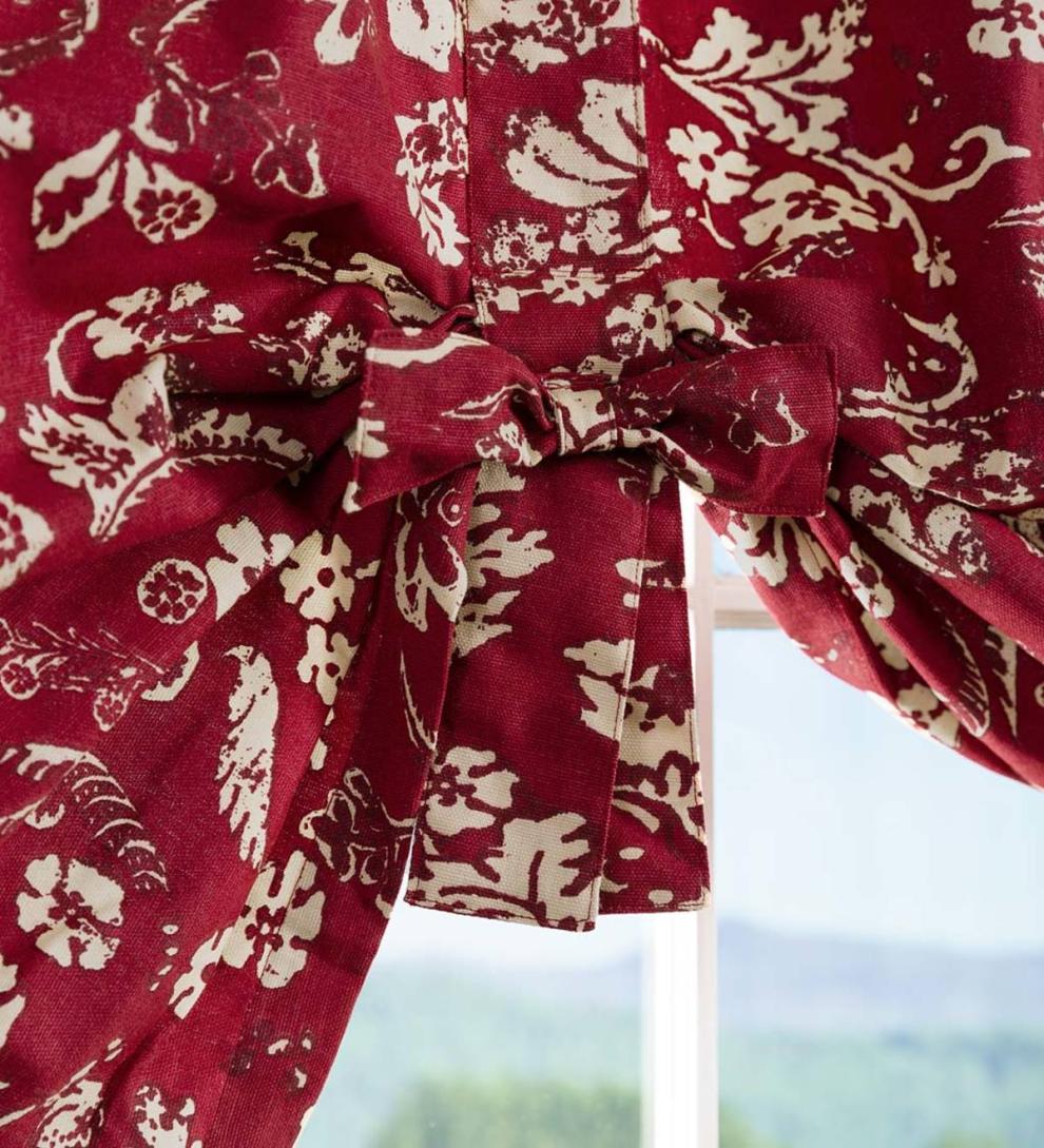 Plow &amp; Hearth Valances | Indoor Living Floral Damask Bow Tie Window Valance - Blue