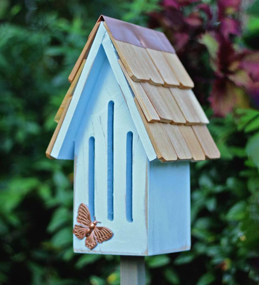 Plow &amp; Hearth Wildlife Housing | Yard &amp; Garden Butterfly Breeze Cypress Butterfly House - Blue