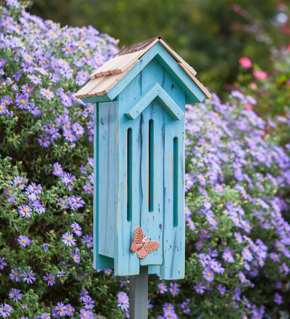 Plow &amp; Hearth Wildlife Housing | Yard &amp; Garden Flutter Flat Butterfly House - Turquoise