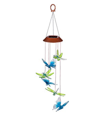 Plow &amp; Hearth Wind Chimes &amp; Mobiles | Outdoor Living Color Changing Solar Mobile With Dragonflies And Butterflies