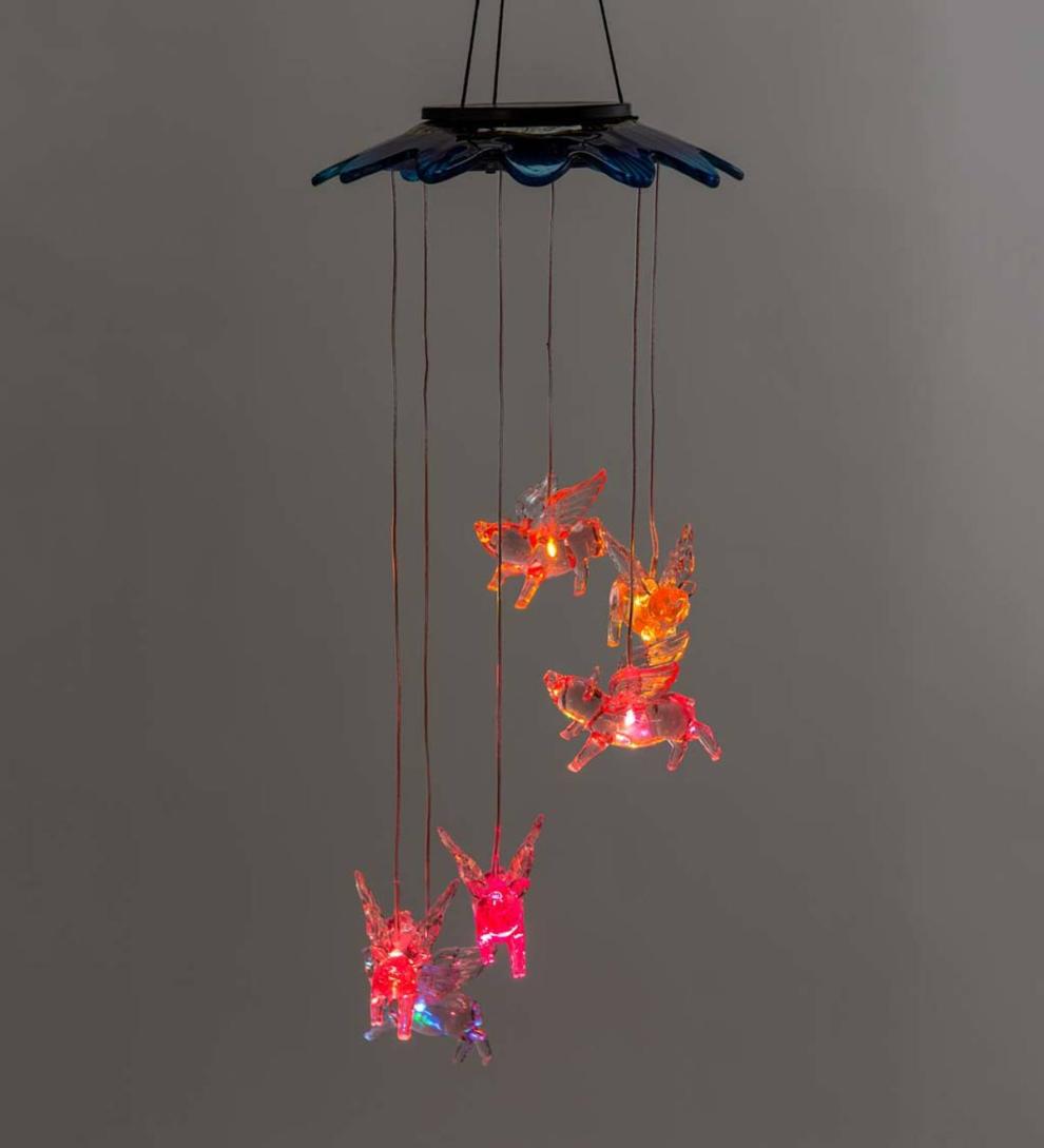 Plow &amp; Hearth Wind Chimes &amp; Mobiles | Outdoor Living Color Changing Solar Mobile With Flying Pigs