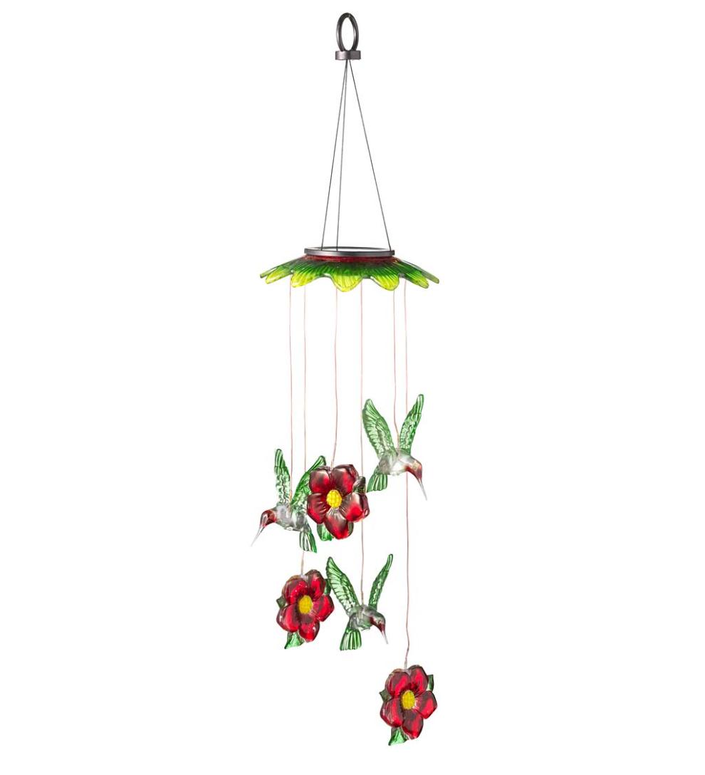 Plow &amp; Hearth Wind Chimes &amp; Mobiles | Outdoor Living Color Changing Solar Mobile With Hummingbirds And Flowers
