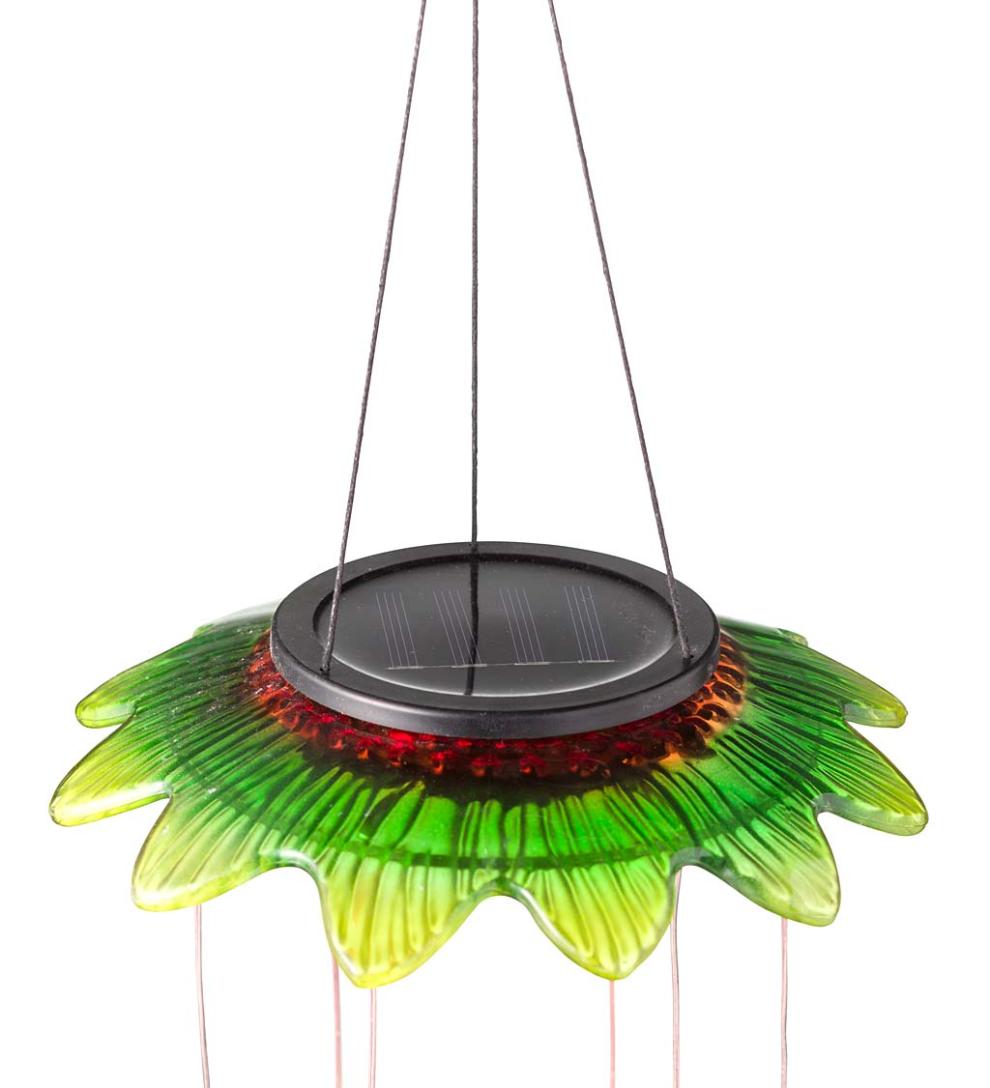 Plow &amp; Hearth Wind Chimes &amp; Mobiles | Outdoor Living Color Changing Solar Mobile With Hummingbirds And Flowers