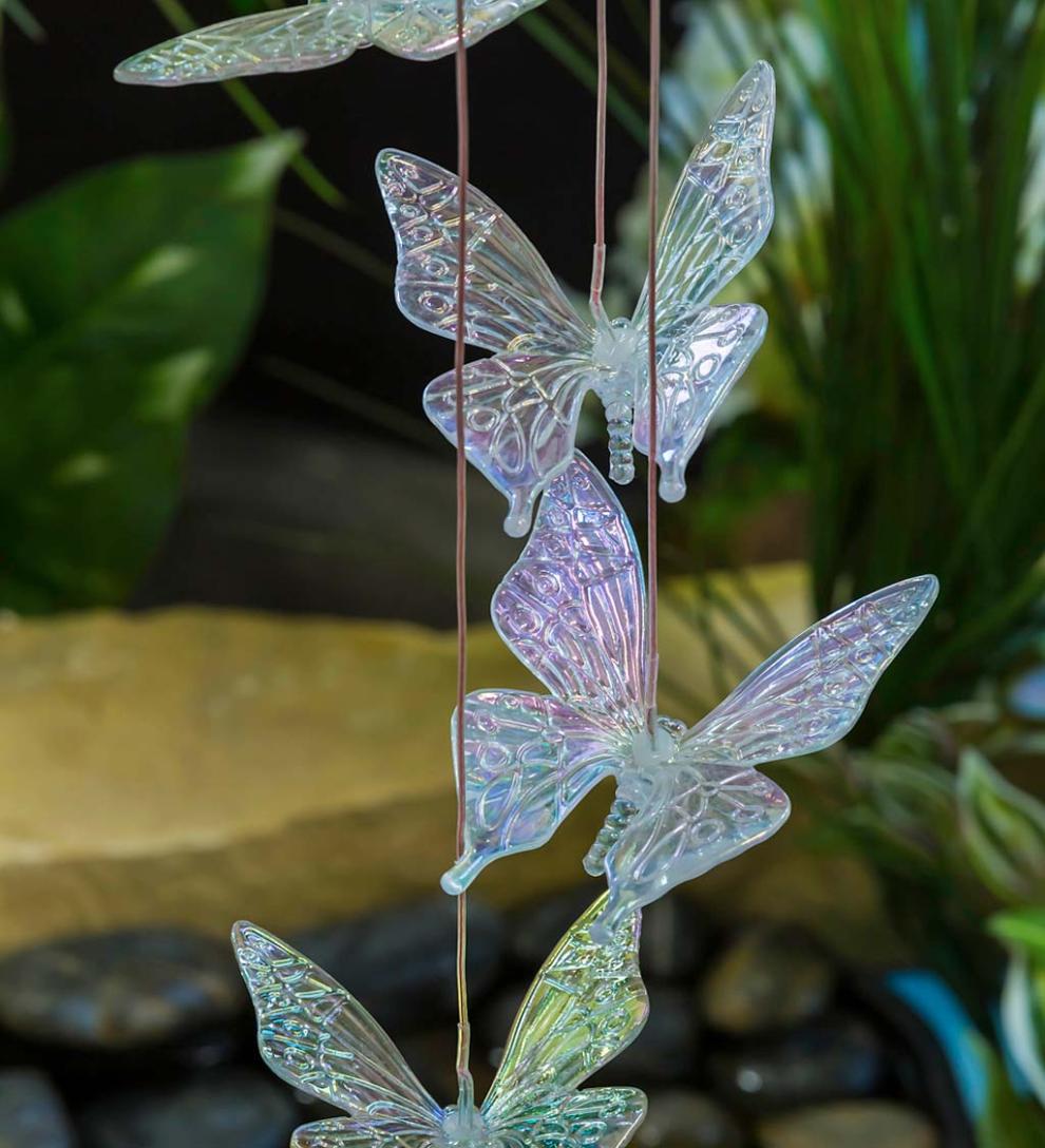 Plow &amp; Hearth Wind Chimes &amp; Mobiles | Outdoor Living Color Changing Solar Mobile With Iridescent Butterflies