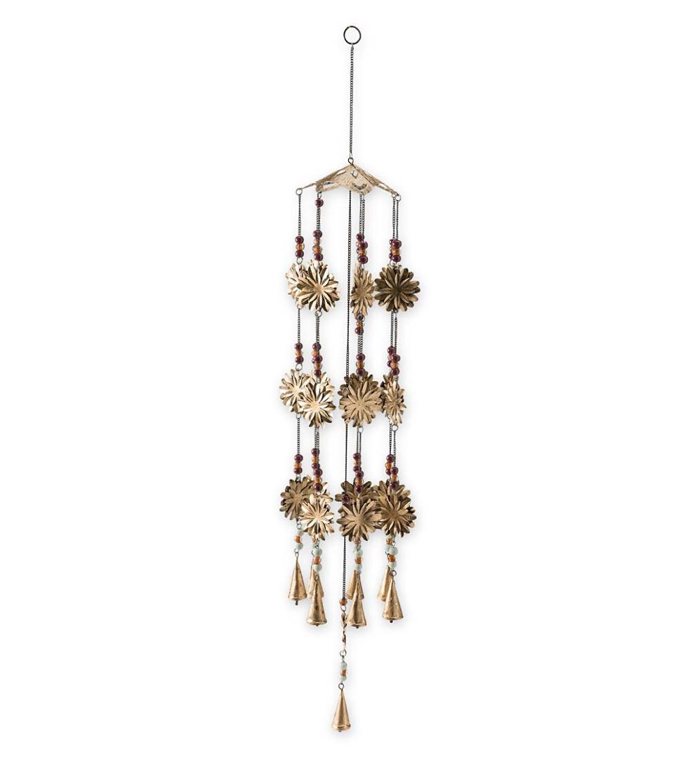 Plow &amp; Hearth Wind Chimes &amp; Mobiles | Outdoor Living Sunflower And Beads Metal Wind Chime
