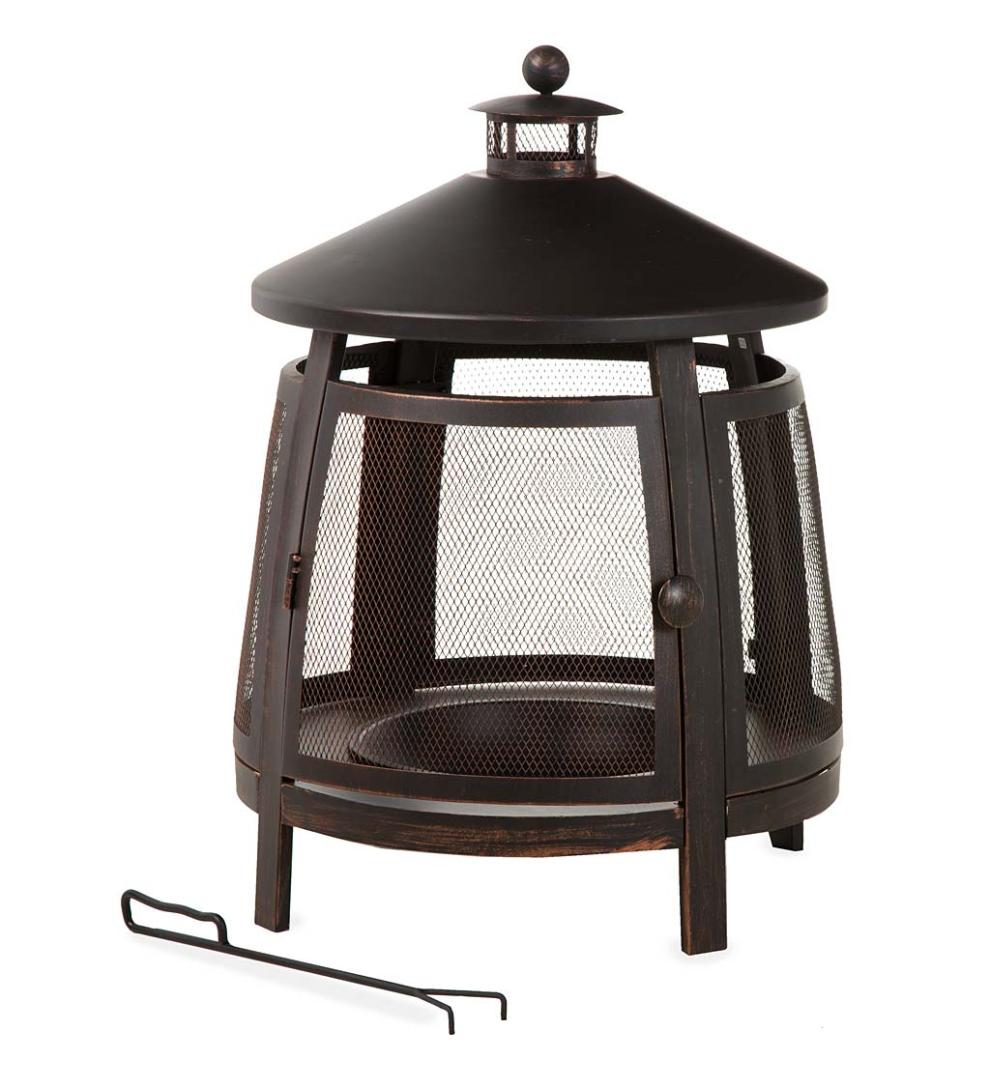 Plow &amp; Hearth Wood Burning Fire Pits | Fireplace &amp; Hearth Fully Enclosed Pagoda Fire Pit With Poker