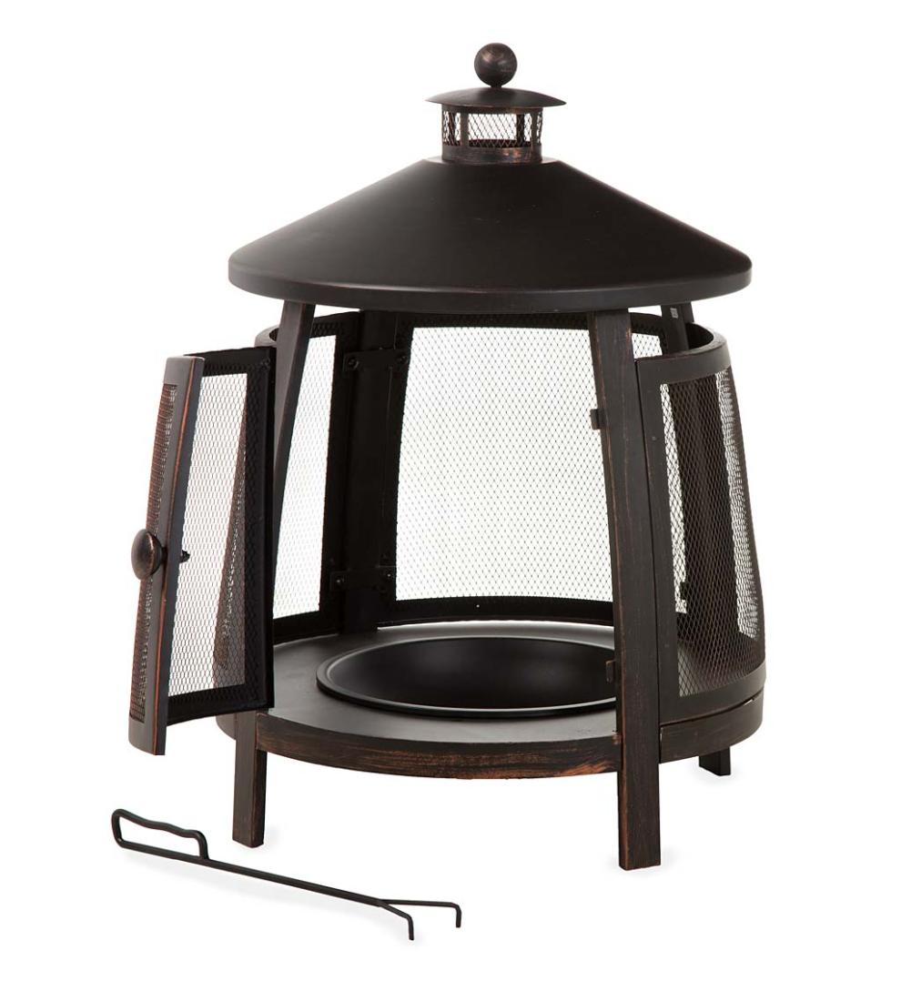 Plow &amp; Hearth Wood Burning Fire Pits | Fireplace &amp; Hearth Fully Enclosed Pagoda Fire Pit With Poker