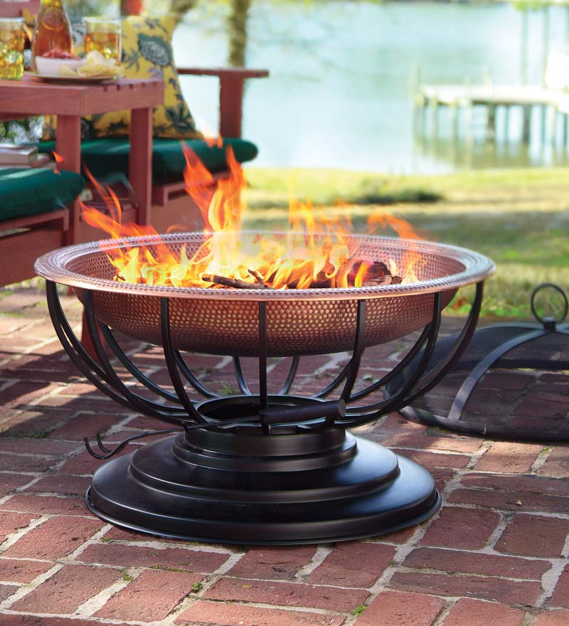 Plow &amp; Hearth Wood Burning Fire Pits | Fireplace &amp; Hearth Hammered Copper Fire Pit With Lid Converts To Table