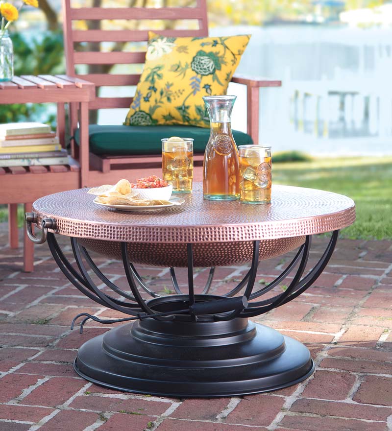 Plow &amp; Hearth Wood Burning Fire Pits | Fireplace &amp; Hearth Hammered Copper Fire Pit With Lid Converts To Table