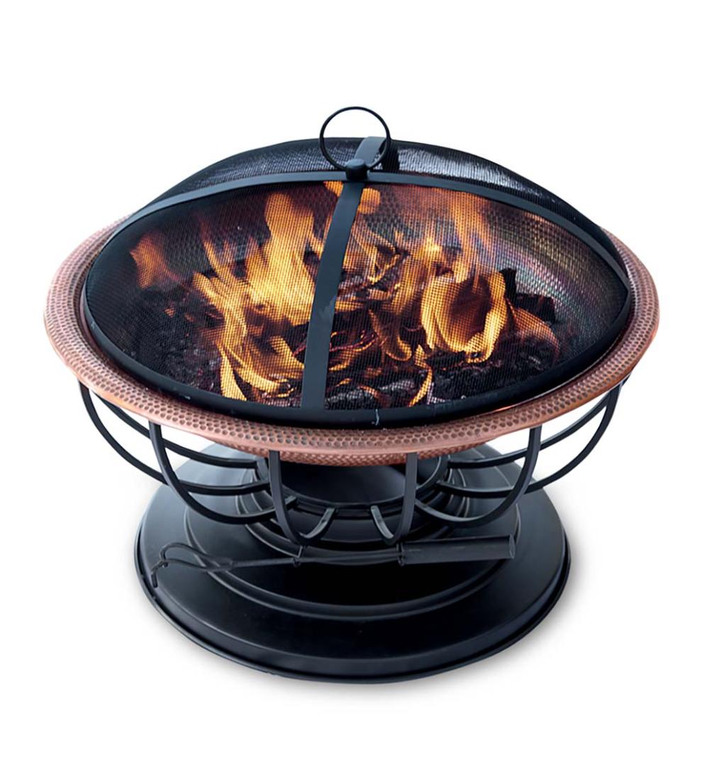 Plow &amp; Hearth Wood Burning Fire Pits | Fireplace &amp; Hearth Hammered Copper Fire Pit With Lid Converts To Table