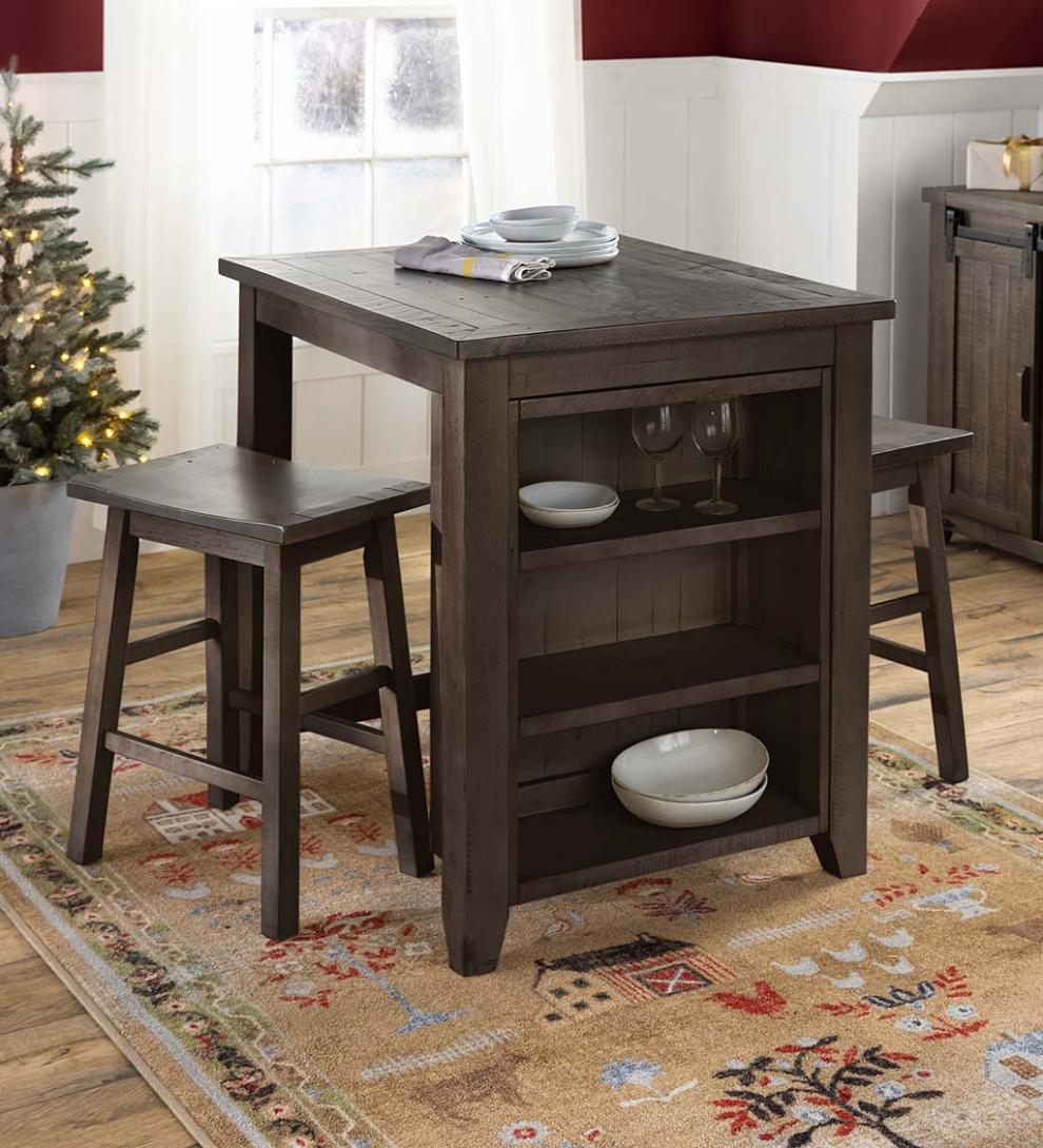 Plow &amp; Hearth Wood Furniture | Outdoor Living Cape Charles 3-Piece Barnwood Dining Set With Stools - Barnwood