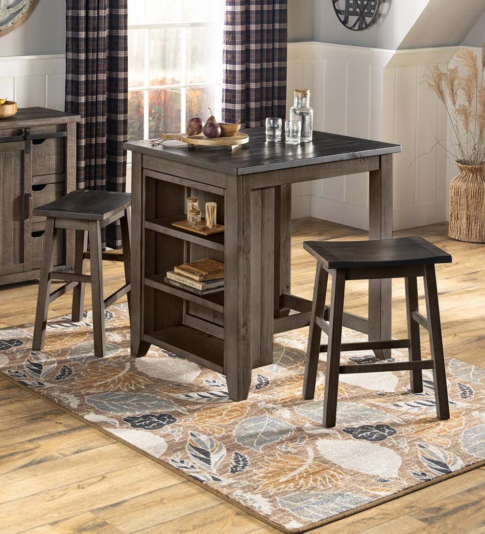 Plow &amp; Hearth Wood Furniture | Outdoor Living Cape Charles 3-Piece Barnwood Dining Set With Stools - Barnwood