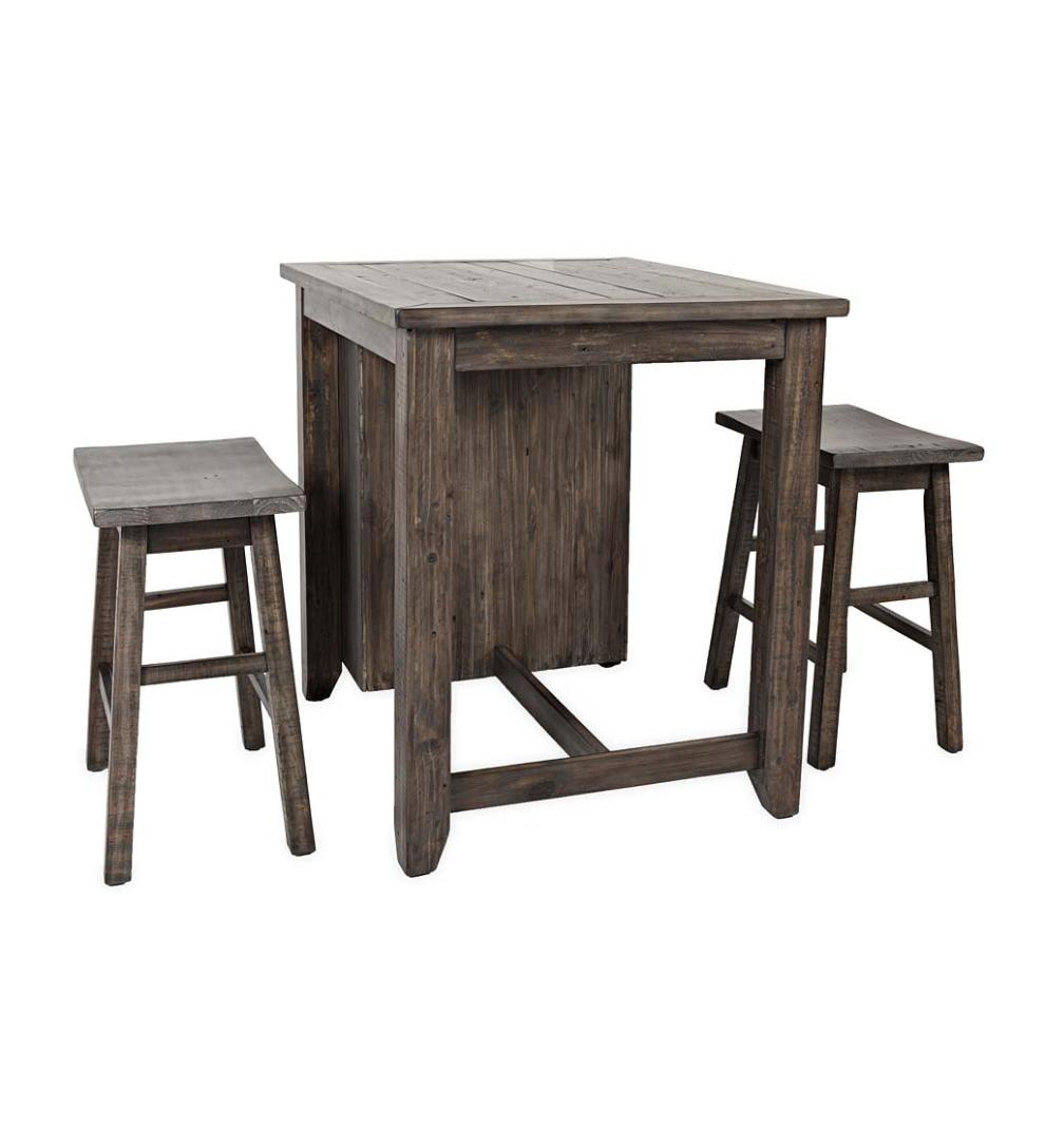 Plow &amp; Hearth Wood Furniture | Outdoor Living Cape Charles 3-Piece Barnwood Dining Set With Stools - Barnwood