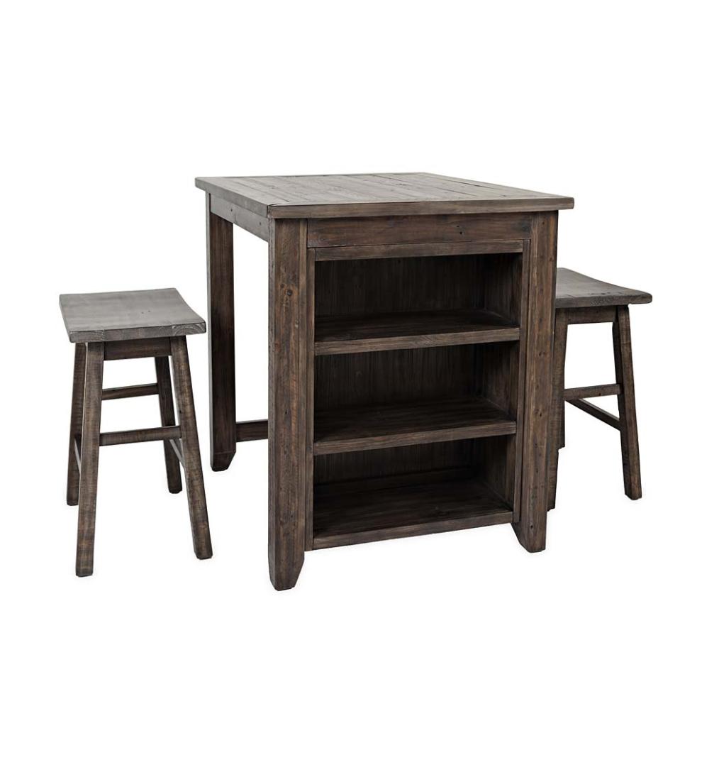 Plow &amp; Hearth Wood Furniture | Outdoor Living Cape Charles 3-Piece Barnwood Dining Set With Stools - Barnwood