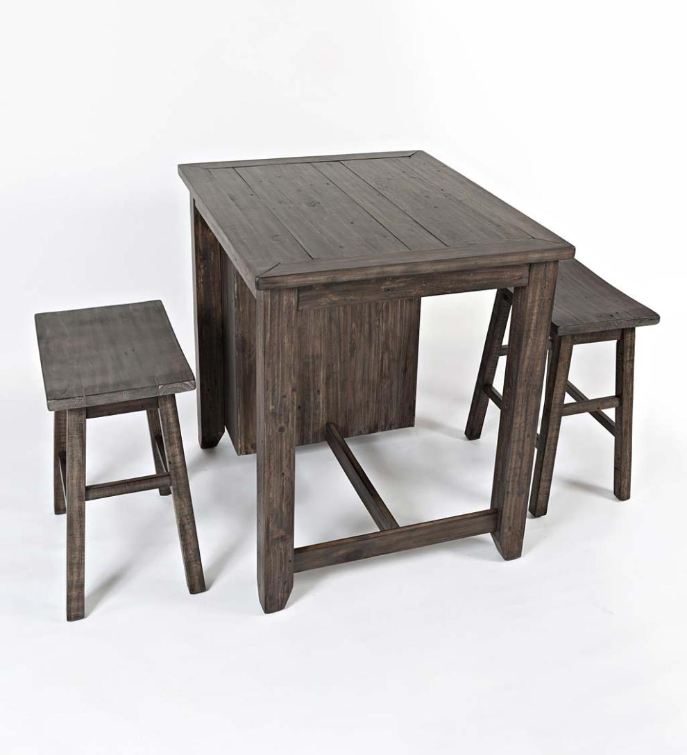 Plow &amp; Hearth Wood Furniture | Outdoor Living Cape Charles 3-Piece Barnwood Dining Set With Stools - Barnwood