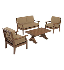 Plow &amp; Hearth Wood Furniture | Outdoor Living Claremont Deep Seating Love Seat Set With Cushions - Midnight Navy