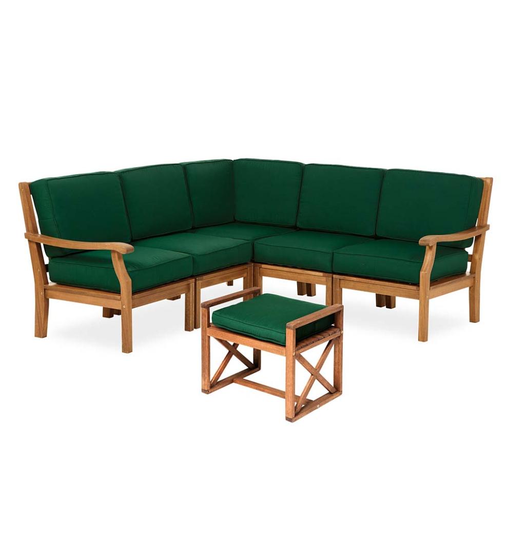 Plow &amp; Hearth Wood Furniture | Outdoor Living Claremont Eucalyptus Outdoor Sectional Seating With Cushions