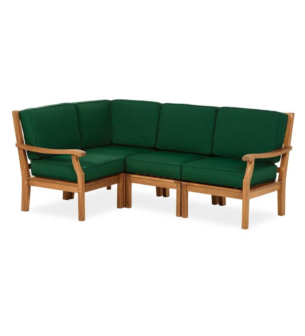 Plow &amp; Hearth Wood Furniture | Outdoor Living Claremont Eucalyptus Outdoor Sectional Seating With Cushions