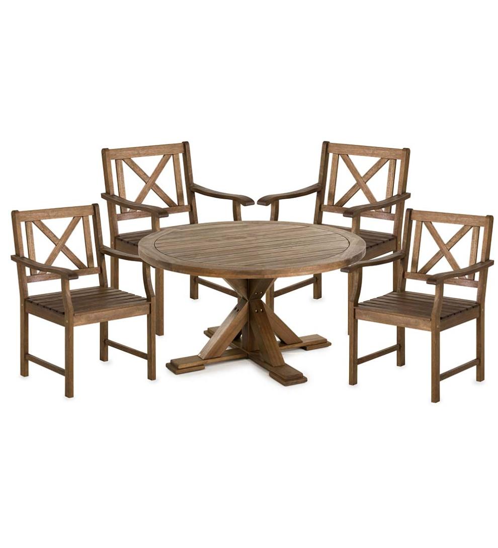 Plow &amp; Hearth Wood Furniture | Outdoor Living Claremont Eucalyptus Round Dining Table And Chairs