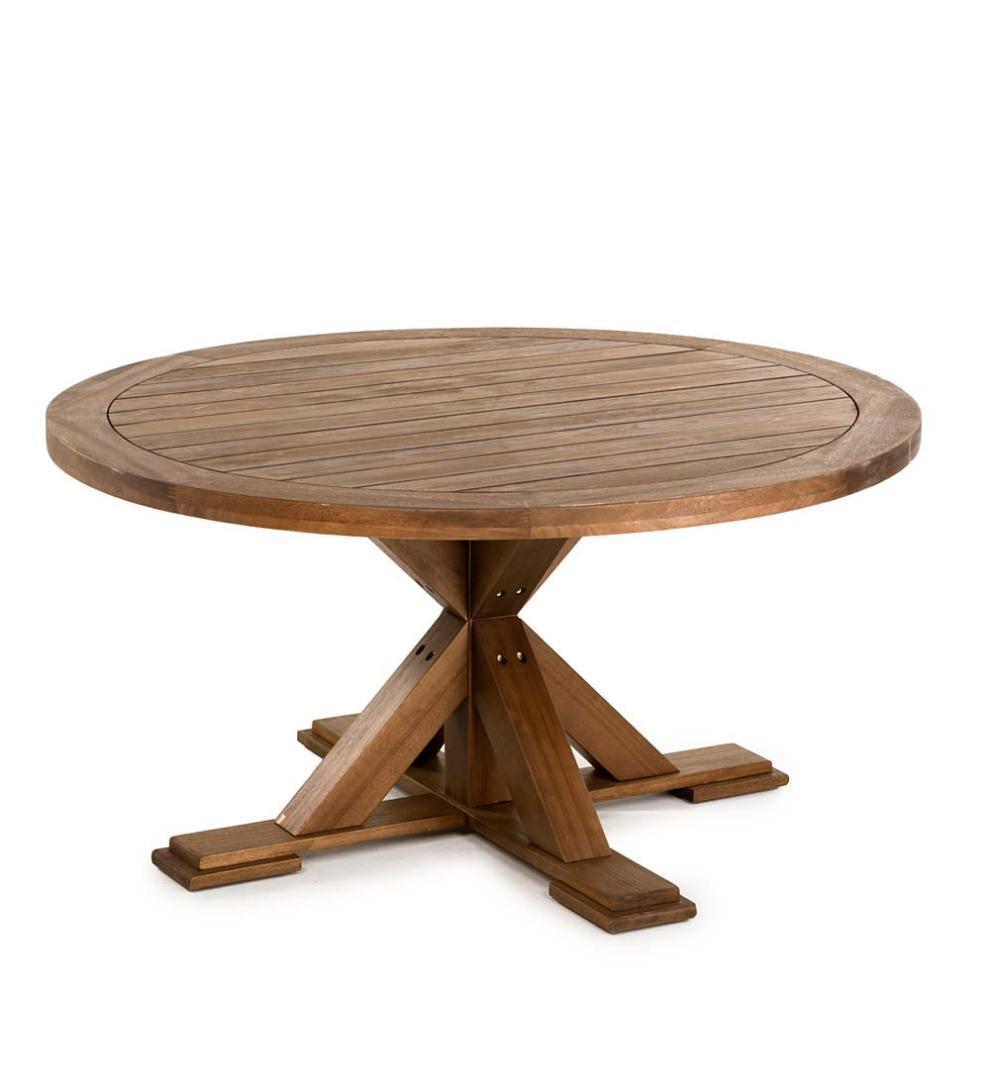 Plow &amp; Hearth Wood Furniture | Outdoor Living Claremont Eucalyptus Round Dining Table And Chairs