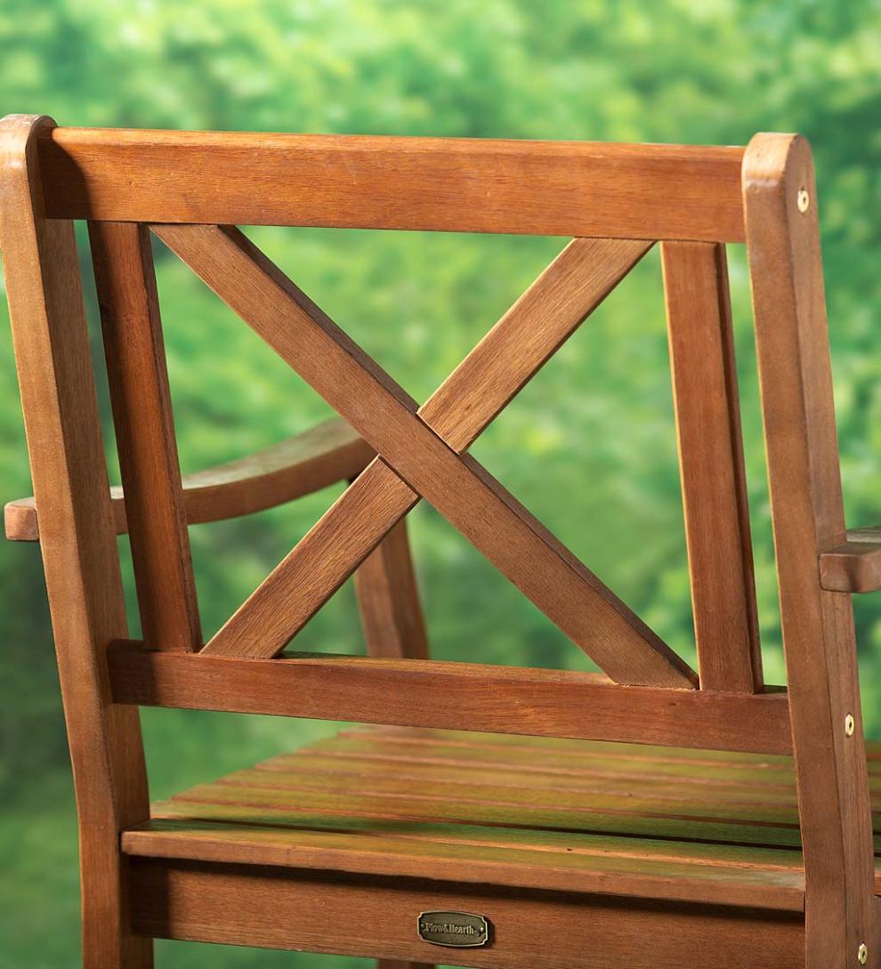 Plow &amp; Hearth Wood Furniture | Outdoor Living Claremont Eucalyptus Round Dining Table And Four Chairs - Natural