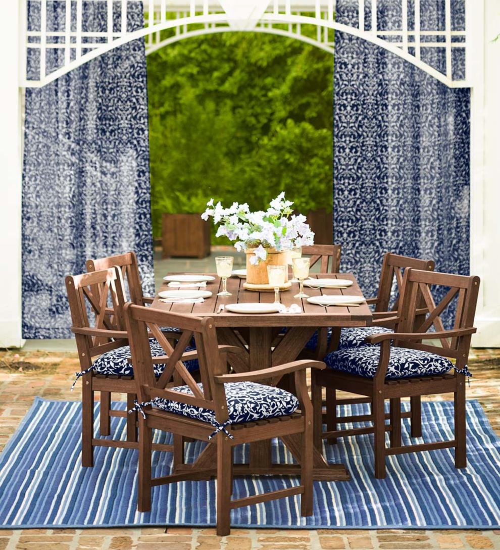 Plow &amp; Hearth Wood Furniture | Outdoor Living Claremont Outdoor Dining Furniture, Eucalyptus Table And Chairs