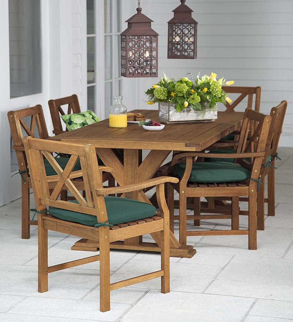Plow &amp; Hearth Wood Furniture | Outdoor Living Claremont Outdoor Dining Furniture, Eucalyptus Table And Chairs