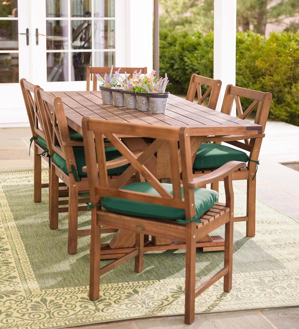 Plow &amp; Hearth Wood Furniture | Outdoor Living Claremont Outdoor Dining Furniture, Eucalyptus Table And Chairs