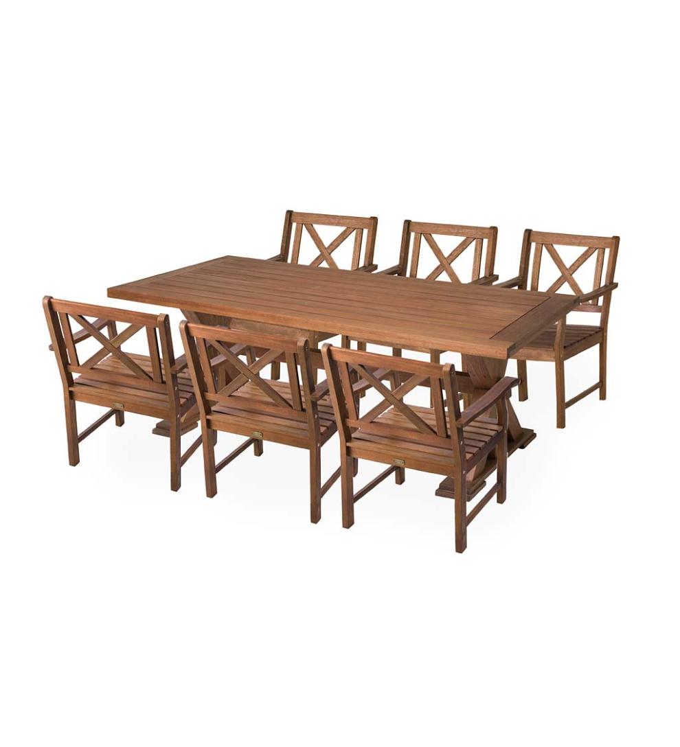 Plow &amp; Hearth Wood Furniture | Outdoor Living Claremont Outdoor Dining Furniture, Eucalyptus Table And Chairs