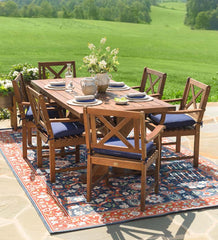 Plow &amp; Hearth Wood Furniture | Outdoor Living Claremont Outdoor Dining Furniture, Eucalyptus Table And Chairs