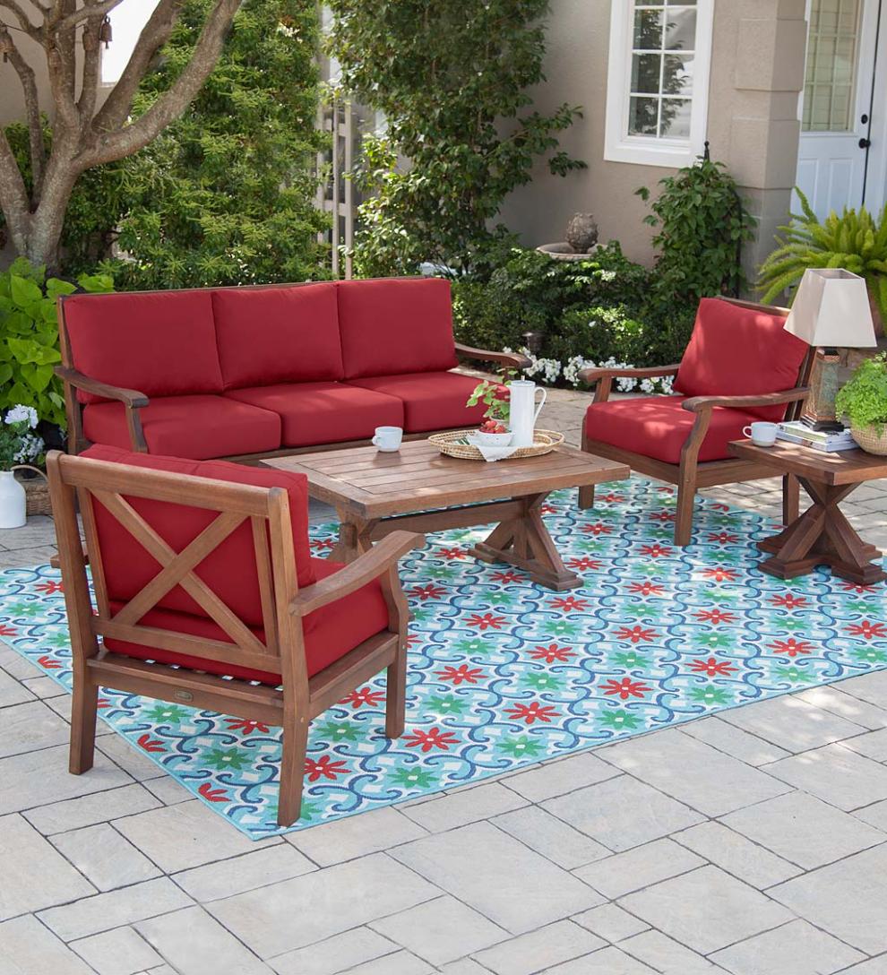 Plow &amp; Hearth Wood Furniture | Outdoor Living Claremont Seating Collection, Eucalyptus Wood Outdoor Furniture