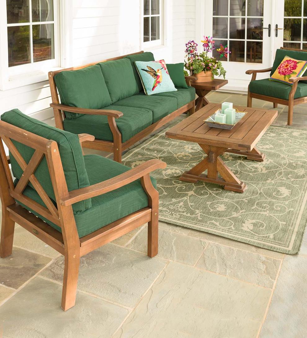 Plow &amp; Hearth Wood Furniture | Outdoor Living Claremont Seating Collection, Eucalyptus Wood Outdoor Furniture