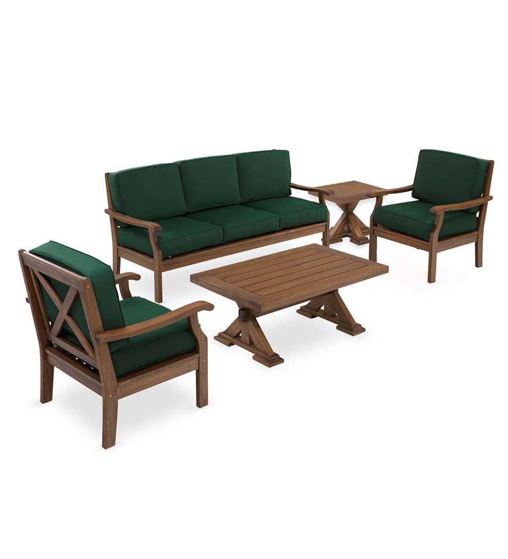Plow &amp; Hearth Wood Furniture | Outdoor Living Claremont Seating Collection, Eucalyptus Wood Outdoor Furniture