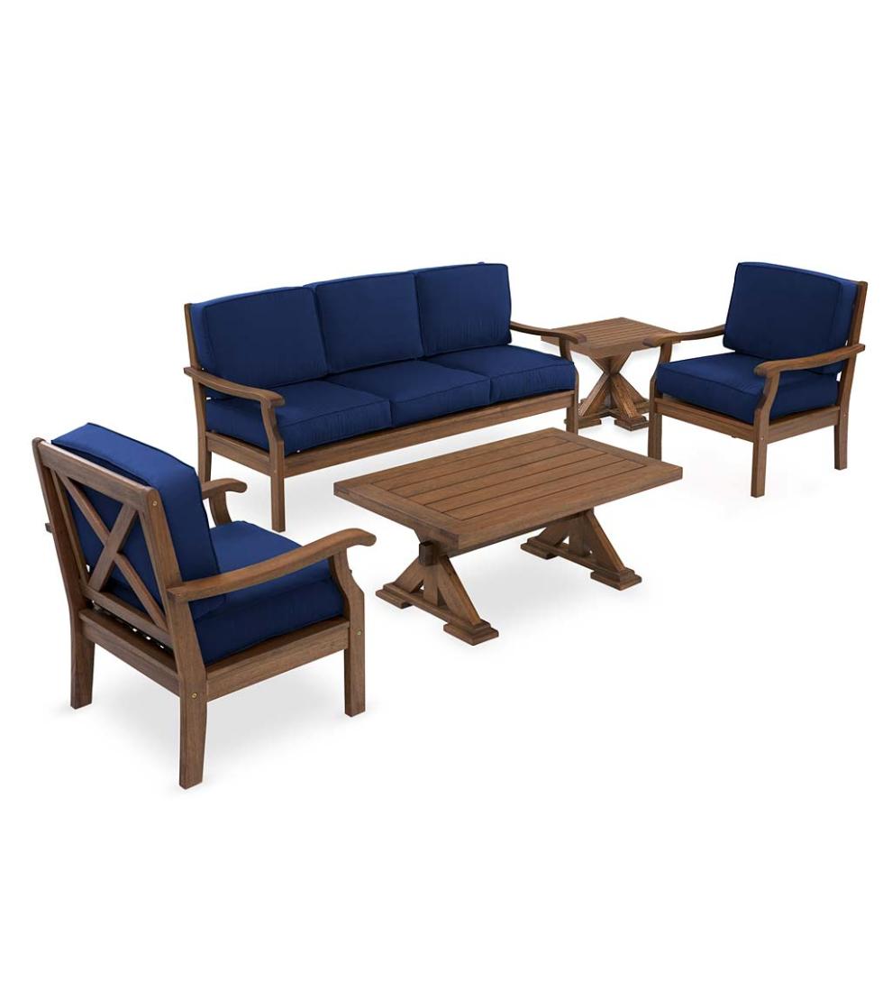 Plow &amp; Hearth Wood Furniture | Outdoor Living Claremont Seating Collection, Eucalyptus Wood Outdoor Furniture