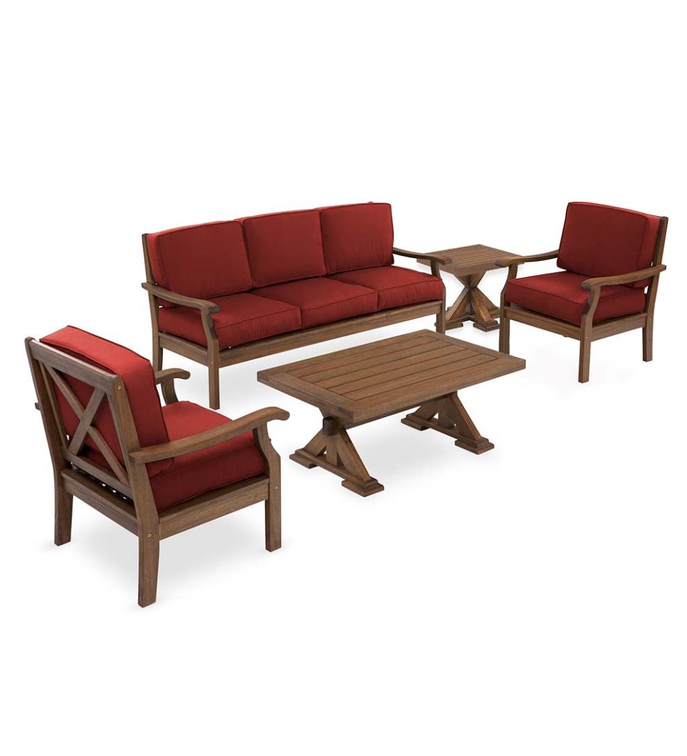 Plow &amp; Hearth Wood Furniture | Outdoor Living Claremont Seating Collection, Eucalyptus Wood Outdoor Furniture