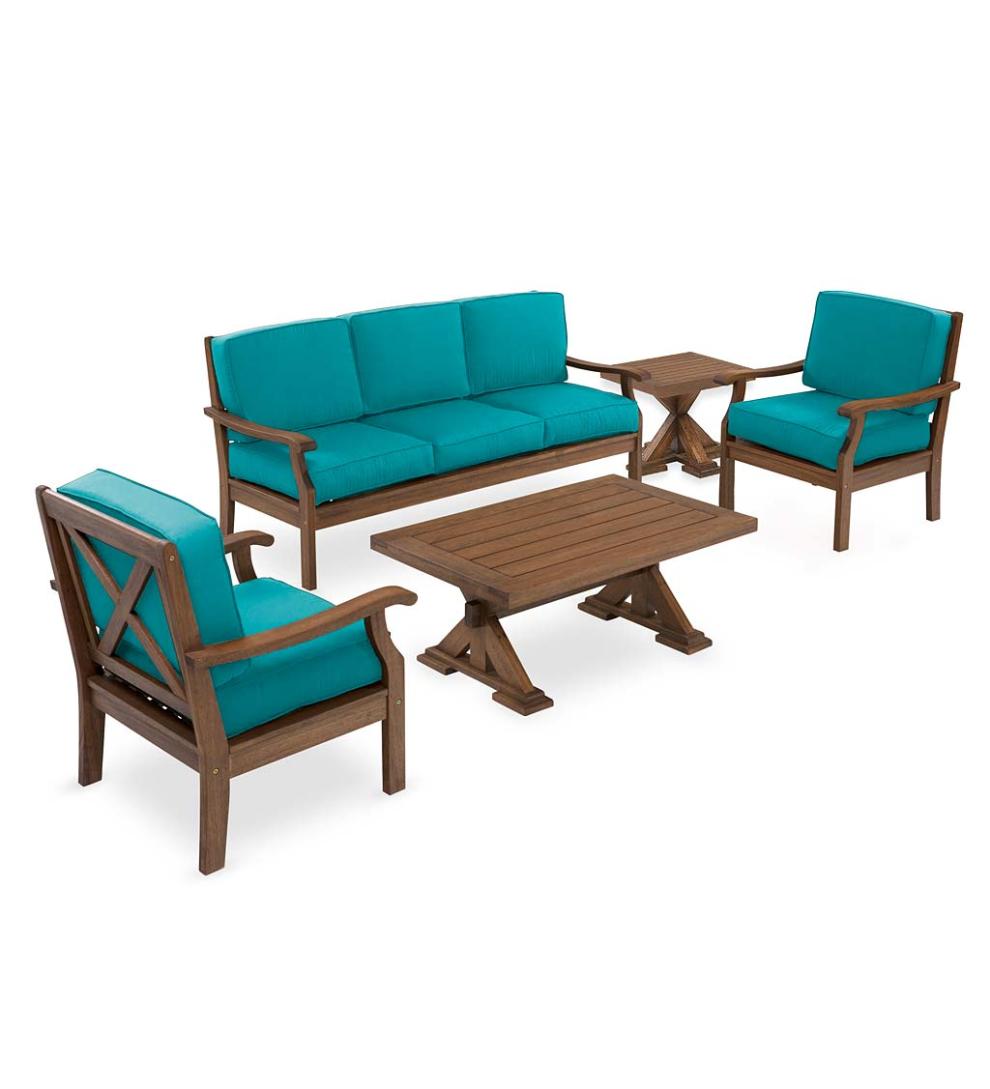 Plow &amp; Hearth Wood Furniture | Outdoor Living Claremont Seating Collection, Eucalyptus Wood Outdoor Furniture