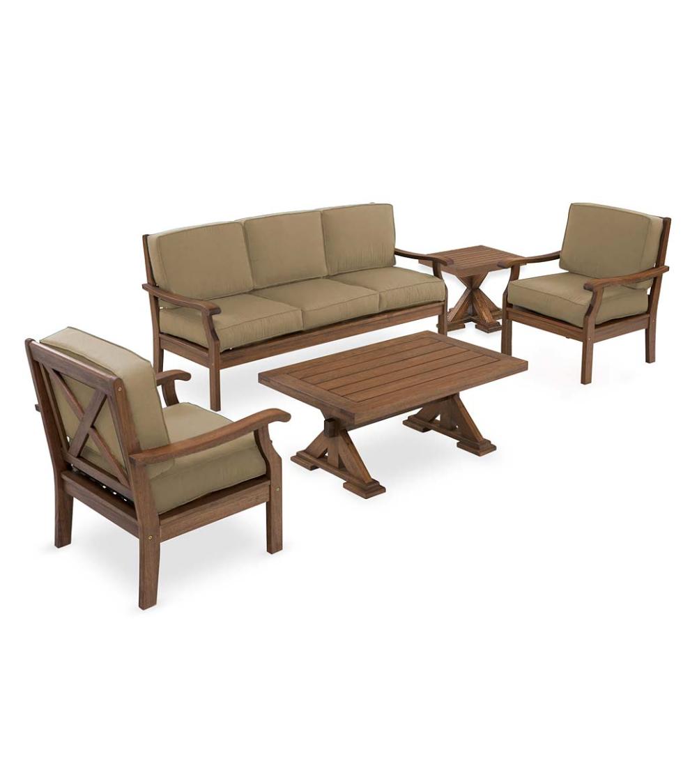Plow &amp; Hearth Wood Furniture | Outdoor Living Claremont Seating Collection, Eucalyptus Wood Outdoor Furniture