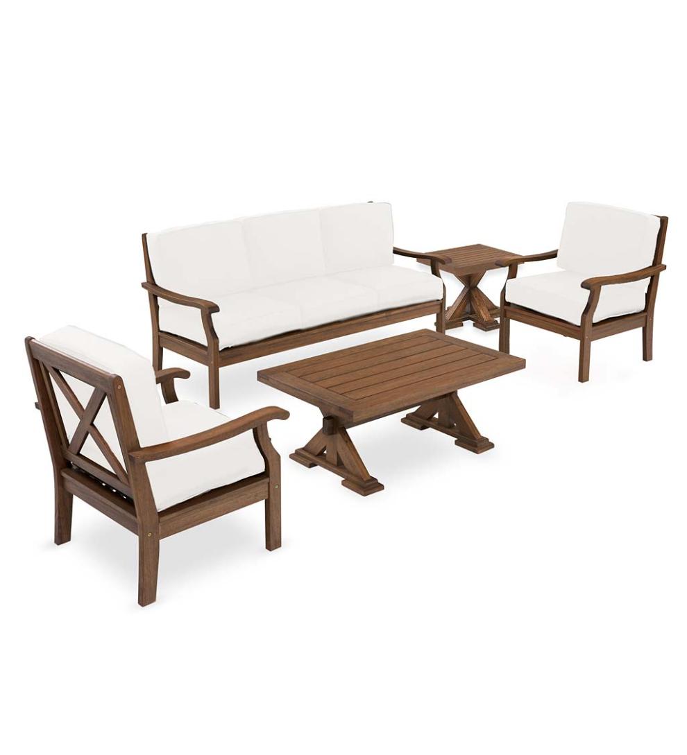 Plow &amp; Hearth Wood Furniture | Outdoor Living Claremont Seating Collection, Eucalyptus Wood Outdoor Furniture