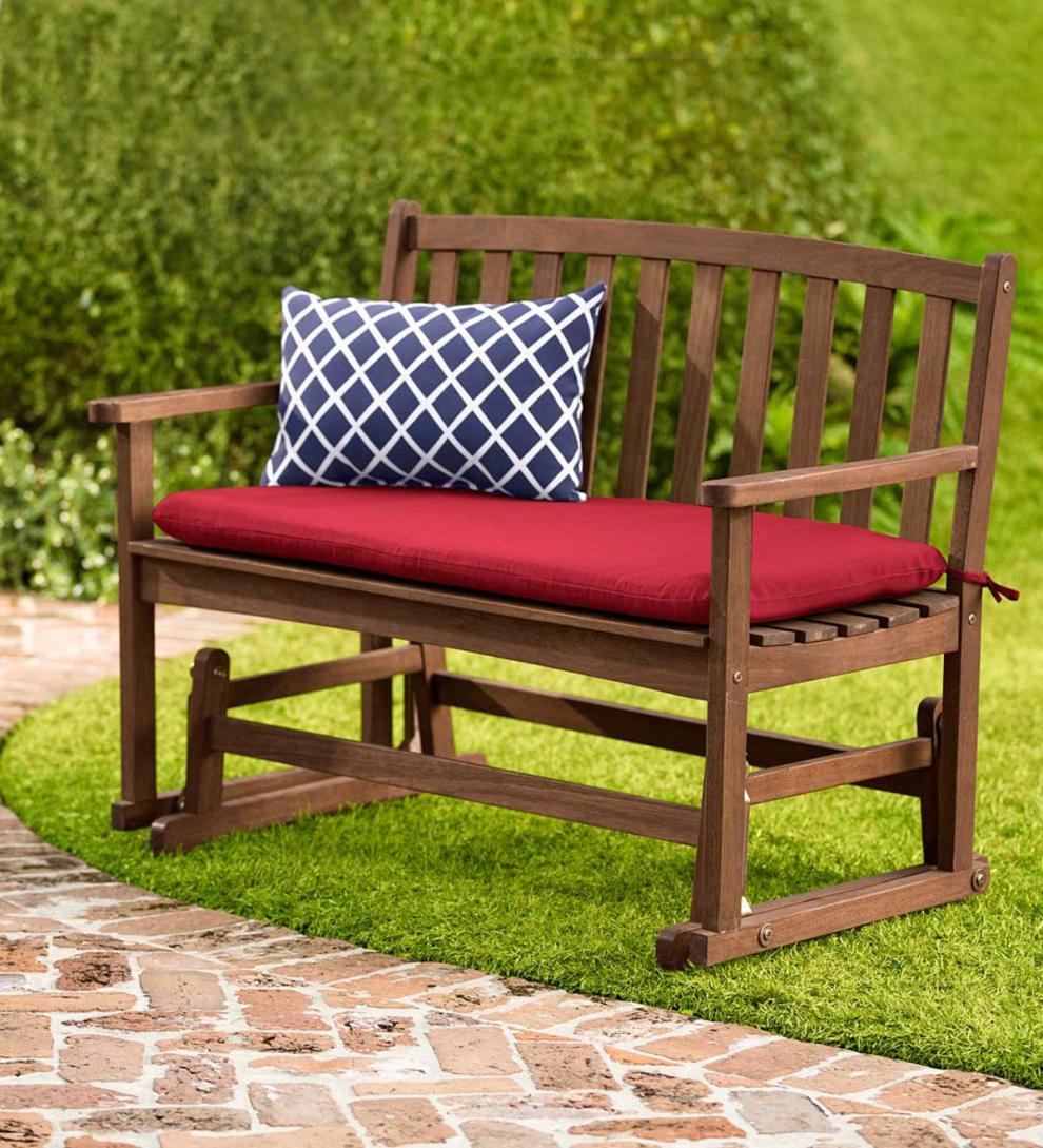 Plow &amp; Hearth Wood Furniture | Outdoor Living Eucalyptus Wood Love Seat Glider, Lancaster Outdoor Furniture Collection - Natural