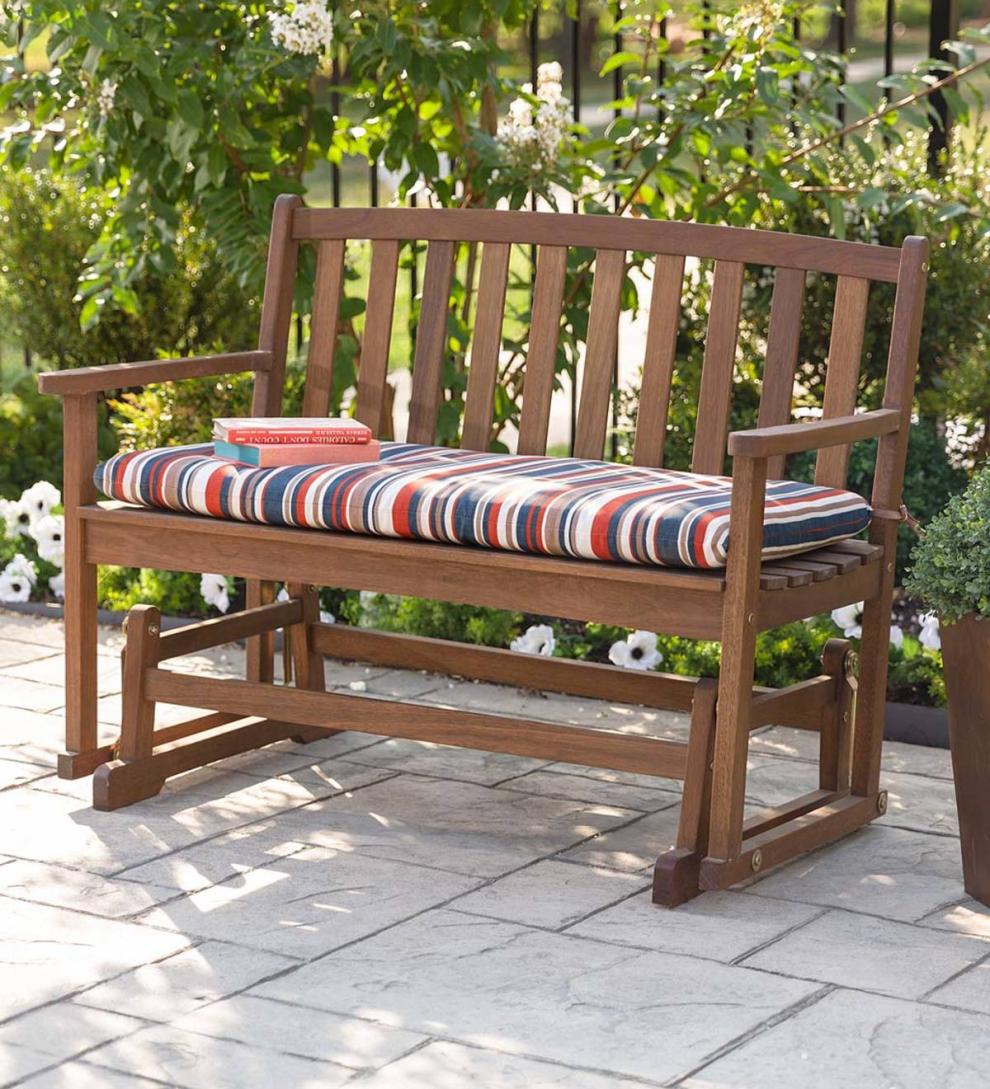 Plow &amp; Hearth Wood Furniture | Outdoor Living Eucalyptus Wood Love Seat Glider, Lancaster Outdoor Furniture Collection - Natural