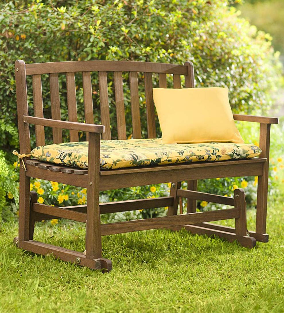 Plow &amp; Hearth Wood Furniture | Outdoor Living Eucalyptus Wood Love Seat Glider, Lancaster Outdoor Furniture Collection - Natural