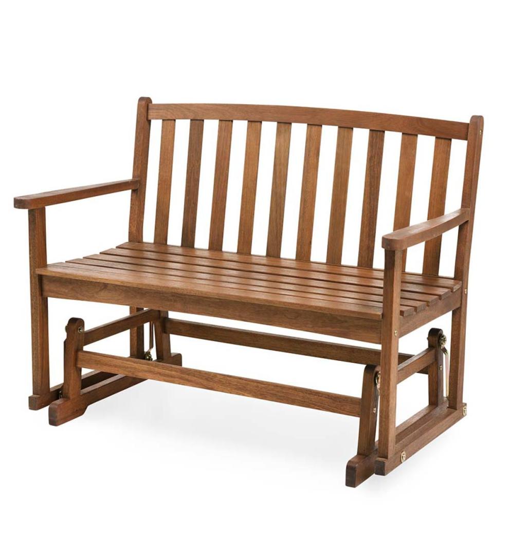 Plow &amp; Hearth Wood Furniture | Outdoor Living Eucalyptus Wood Love Seat Glider, Lancaster Outdoor Furniture Collection - Natural