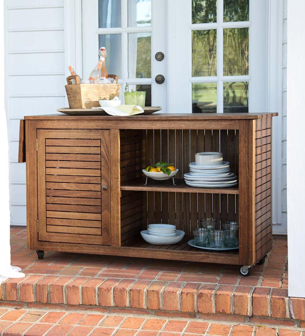Plow &amp; Hearth Wood Furniture | Outdoor Living Eucalyptus Wood Rolling Carts, Lancaster Outdoor Furniture Collection