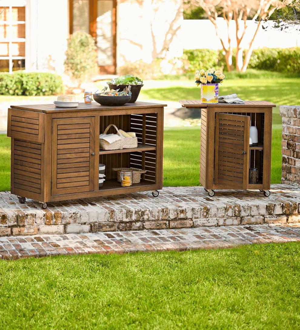 Plow &amp; Hearth Wood Furniture | Outdoor Living Eucalyptus Wood Rolling Carts, Lancaster Outdoor Furniture Collection